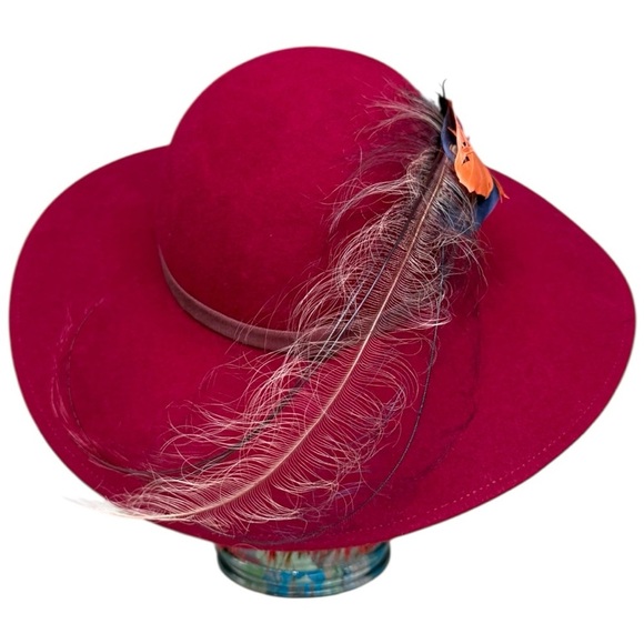 Vintage Burgundy Felt Hat Wide Brim Kurt Jr. by Tom Horn, Small Fit, Occasional - Picture 3 of 11